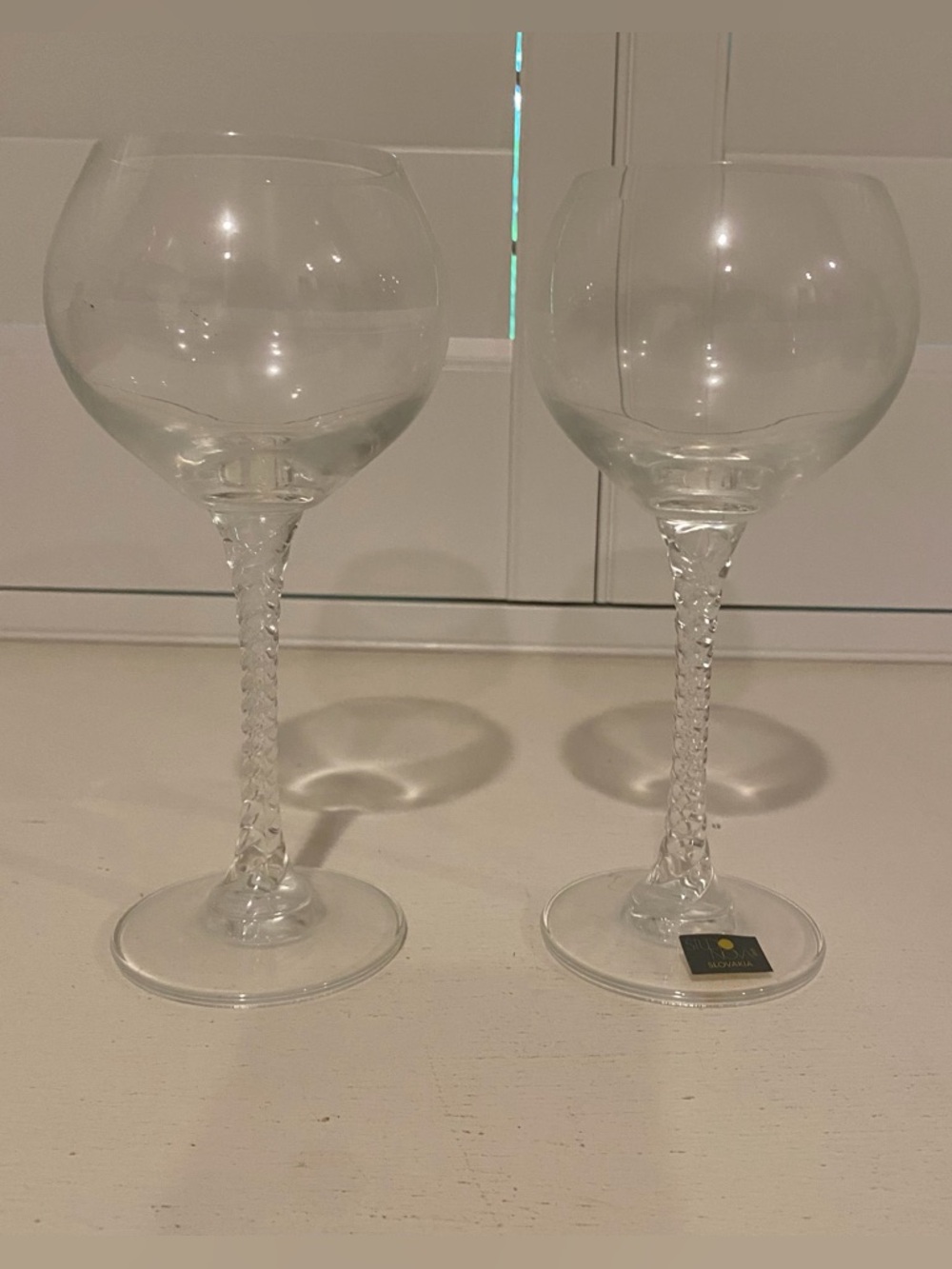 Studio Nova Slovakia Clear Spiral Twisted Stem Wine Goblets - Pair